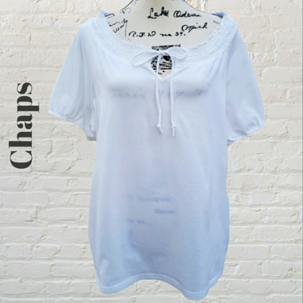 Chaps White Gathered neckline with ties.